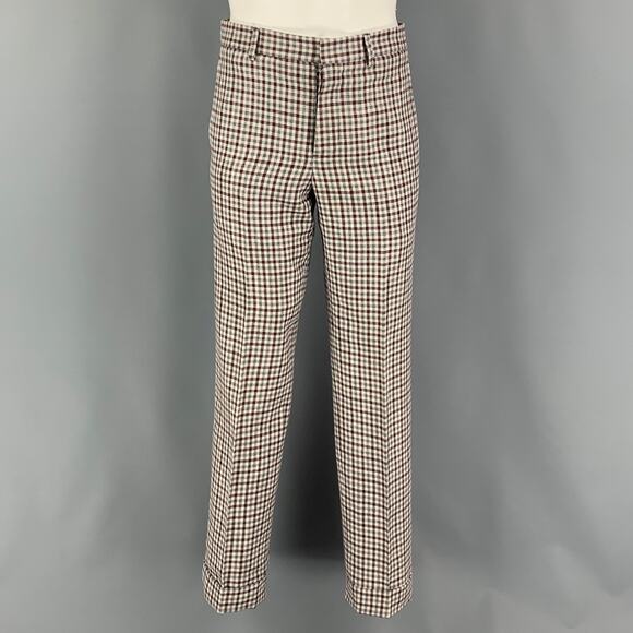 BLACK FLEECE Size 38 Burgundy Grey Cream Checkered Wool Blend 31 Suit - Picture 4 of 10